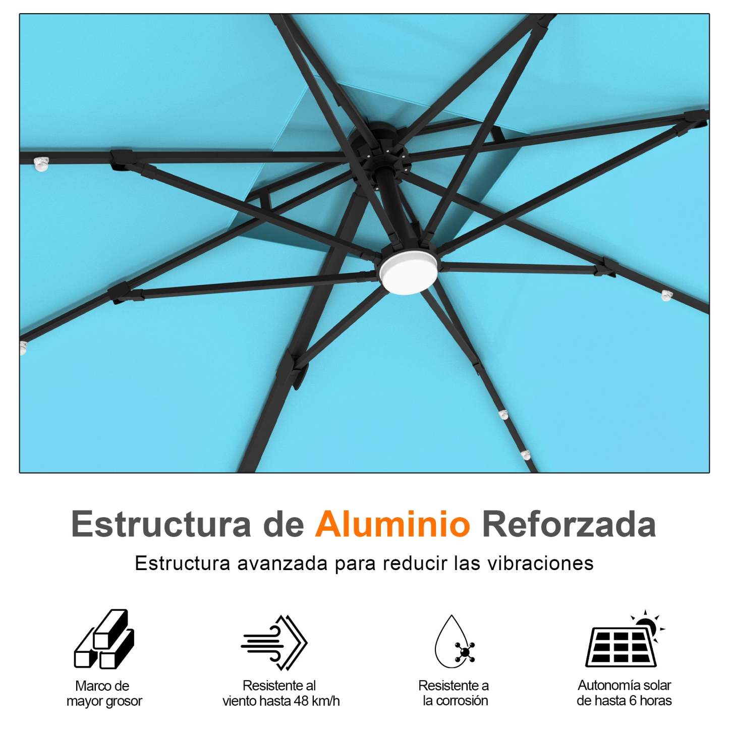Patioslife Aegis Pro | Parasol Lateral Excéntrico 3x3m con LED Solar — Estructura de Aluminio Termolacado, Sombrilla Inclinable y Giratoria 360°