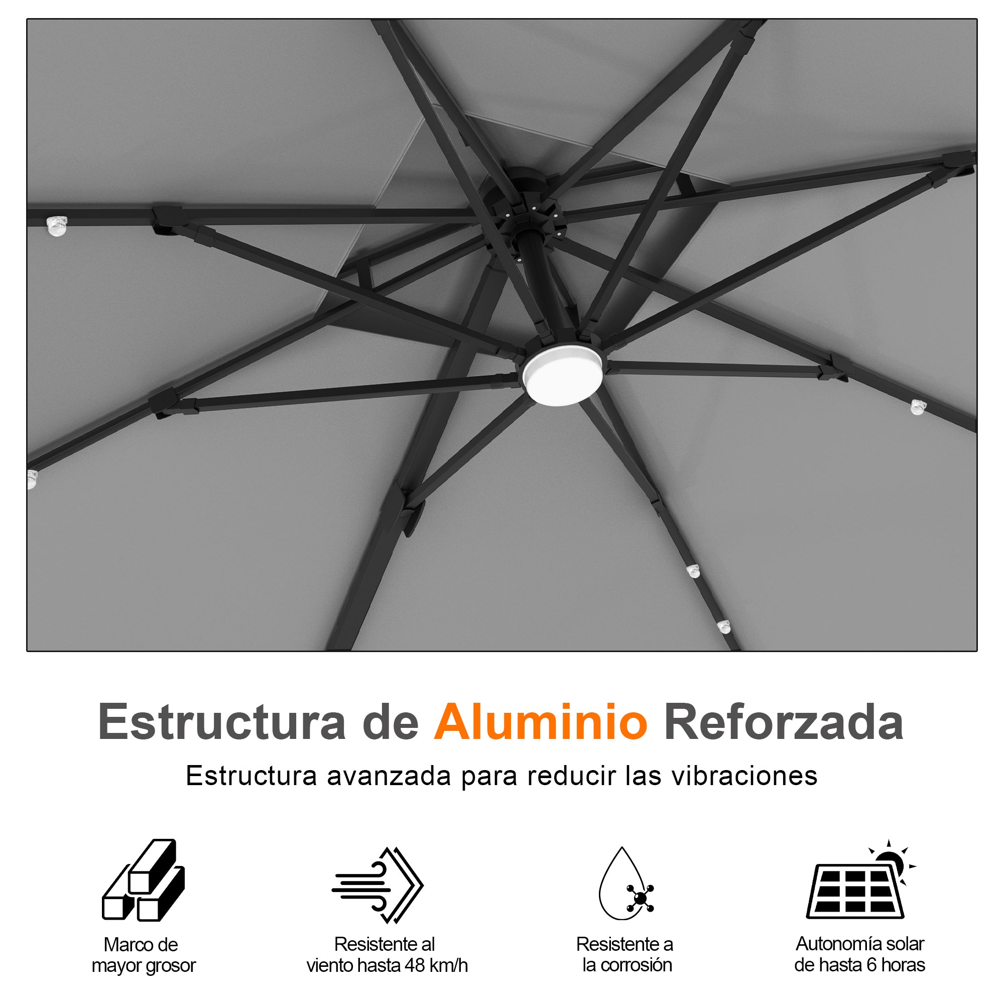 Patioslife Aegis Pro | Parasol Lateral Excéntrico 3x3m con LED Solar — Estructura de Aluminio Termolacado, Sombrilla Inclinable y Giratoria 360°