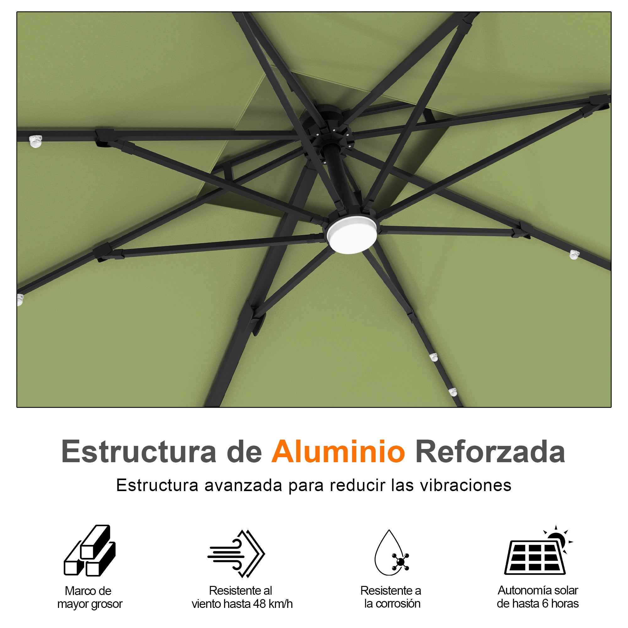 Patioslife Aegis Pro | Parasol Lateral Excéntrico 3x3m con LED Solar — Estructura de Aluminio Termolacado, Sombrilla Inclinable y Giratoria 360°
