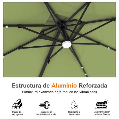 Patioslife Aegis Pro | Parasol Lateral Excéntrico 3x3m con LED Solar — Estructura de Aluminio Termolacado, Sombrilla Inclinable y Giratoria 360°