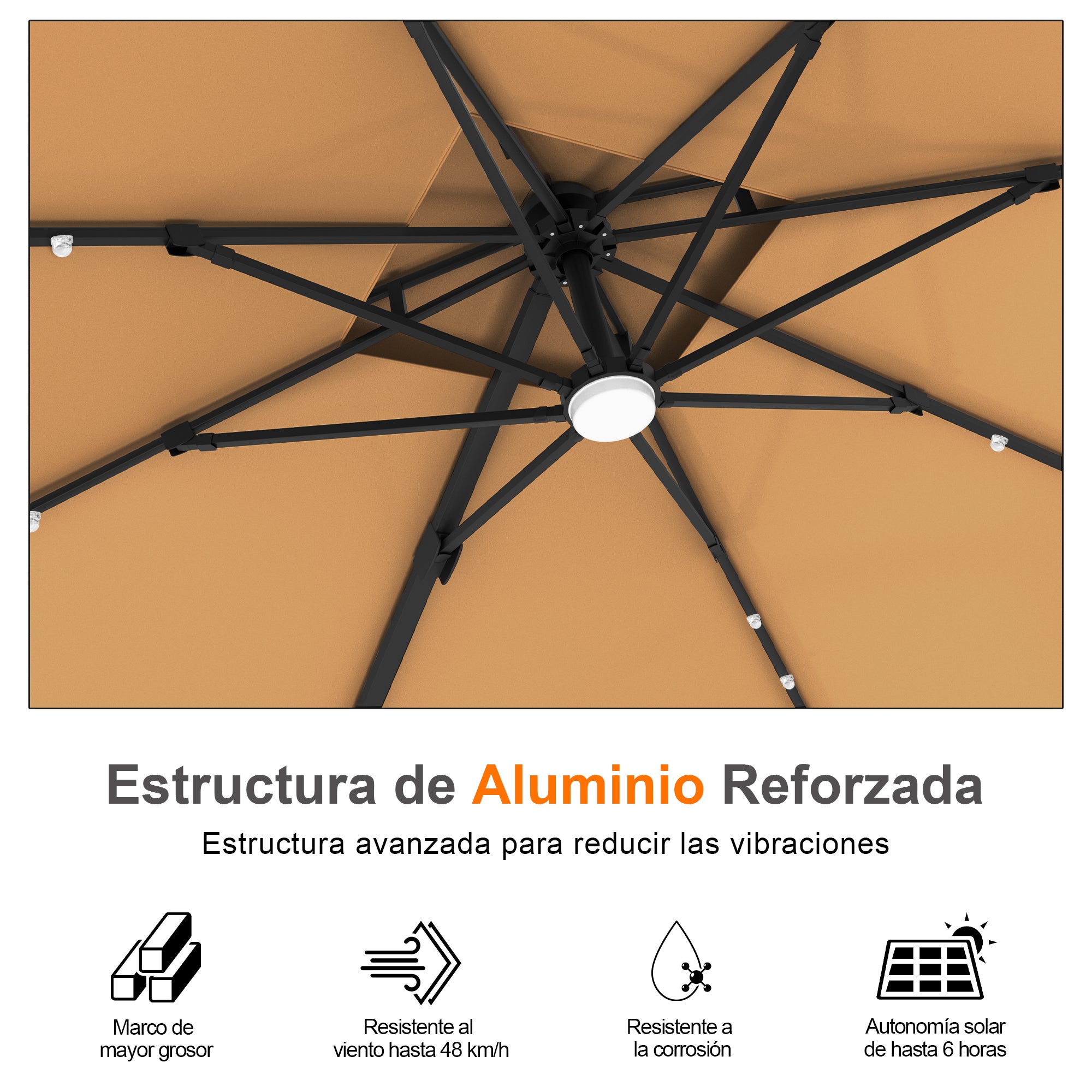 Patioslife Aegis Pro | Parasol Lateral Excéntrico 3x3m con LED Solar — Estructura de Aluminio Termolacado, Sombrilla Inclinable y Giratoria 360°