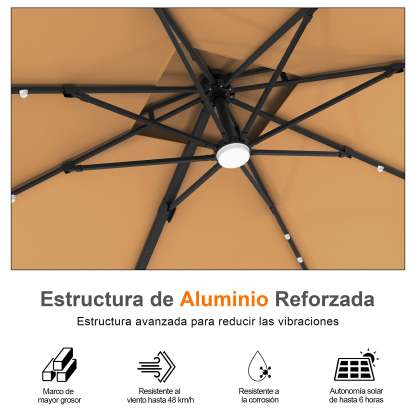 Patioslife Aegis Pro | Parasol Lateral Excéntrico 3x3m con LED Solar — Estructura de Aluminio Termolacado, Sombrilla Inclinable y Giratoria 360°