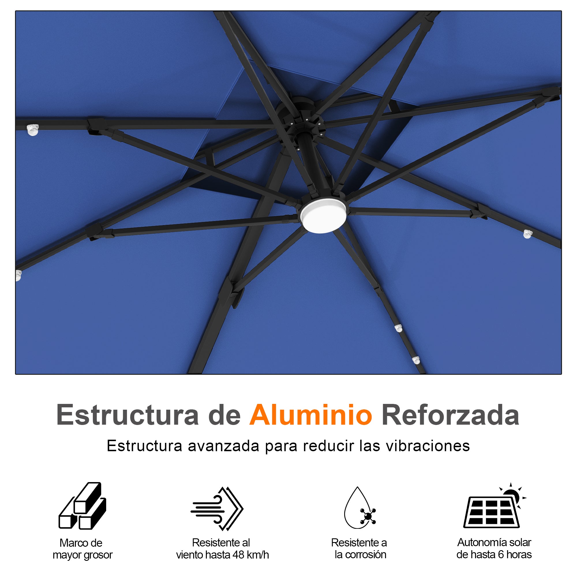 Patioslife Aegis Pro | Parasol Lateral Excéntrico 3x3m con LED Solar — Estructura de Aluminio Termolacado, Sombrilla Inclinable y Giratoria 360°