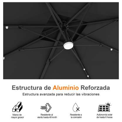 Patioslife Aegis Pro | Parasol Lateral Excéntrico 3x3m con LED Solar — Estructura de Aluminio Termolacado, Sombrilla Inclinable y Giratoria 360°