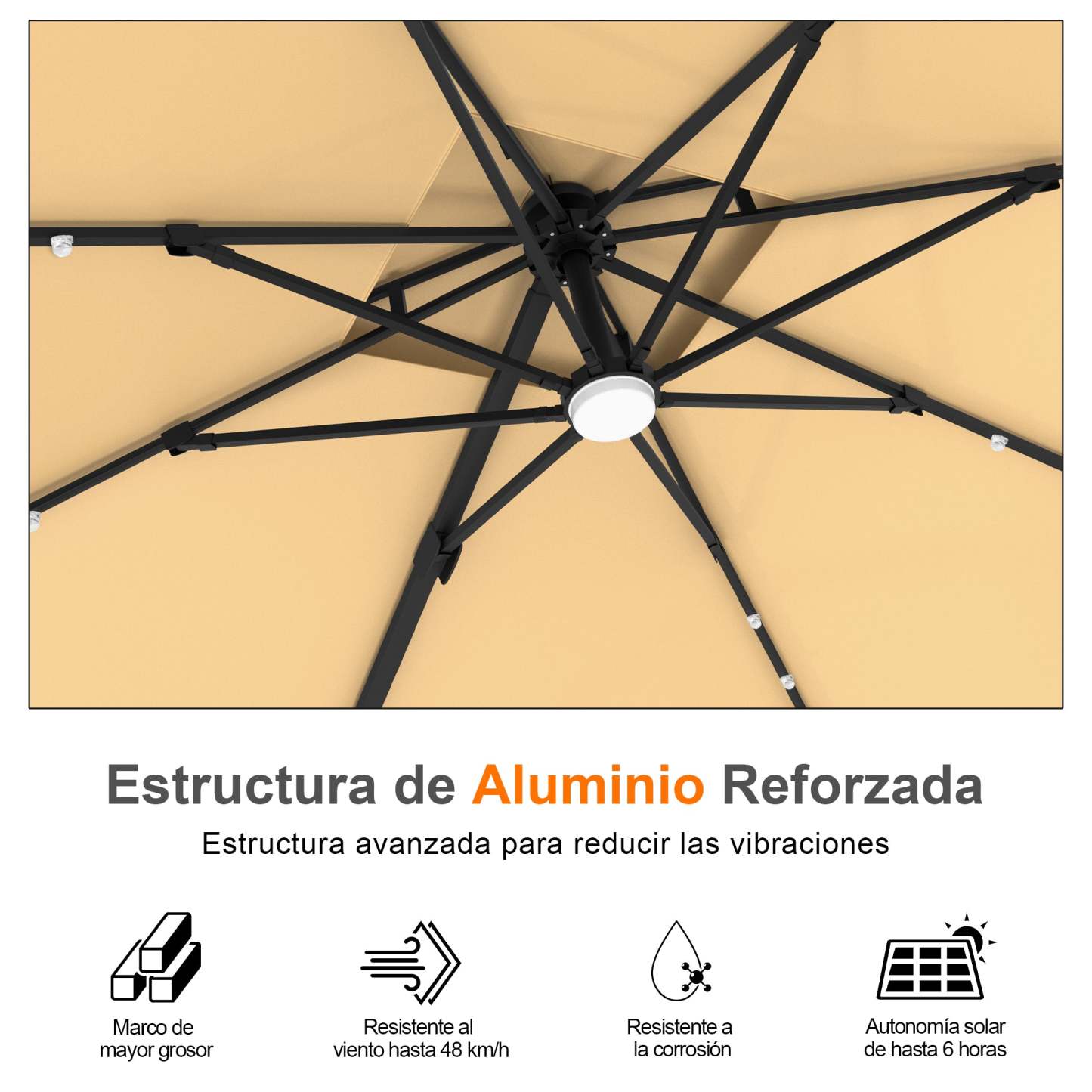 Patioslife Aegis Pro | Parasol Lateral Excéntrico 3x3m con LED Solar — Estructura de Aluminio Termolacado, Sombrilla Inclinable y Giratoria 360°