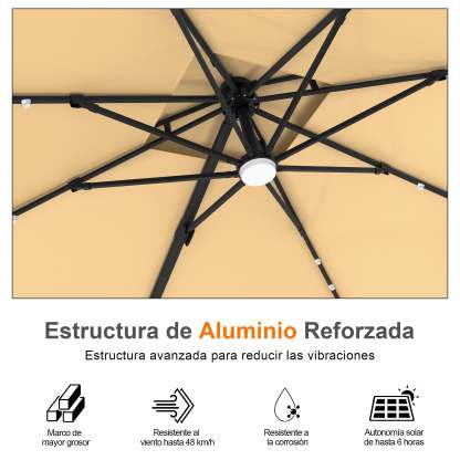 Patioslife Aegis Pro | Parasol Lateral Excéntrico 3x3m con LED Solar — Estructura de Aluminio Termolacado, Sombrilla Inclinable y Giratoria 360°