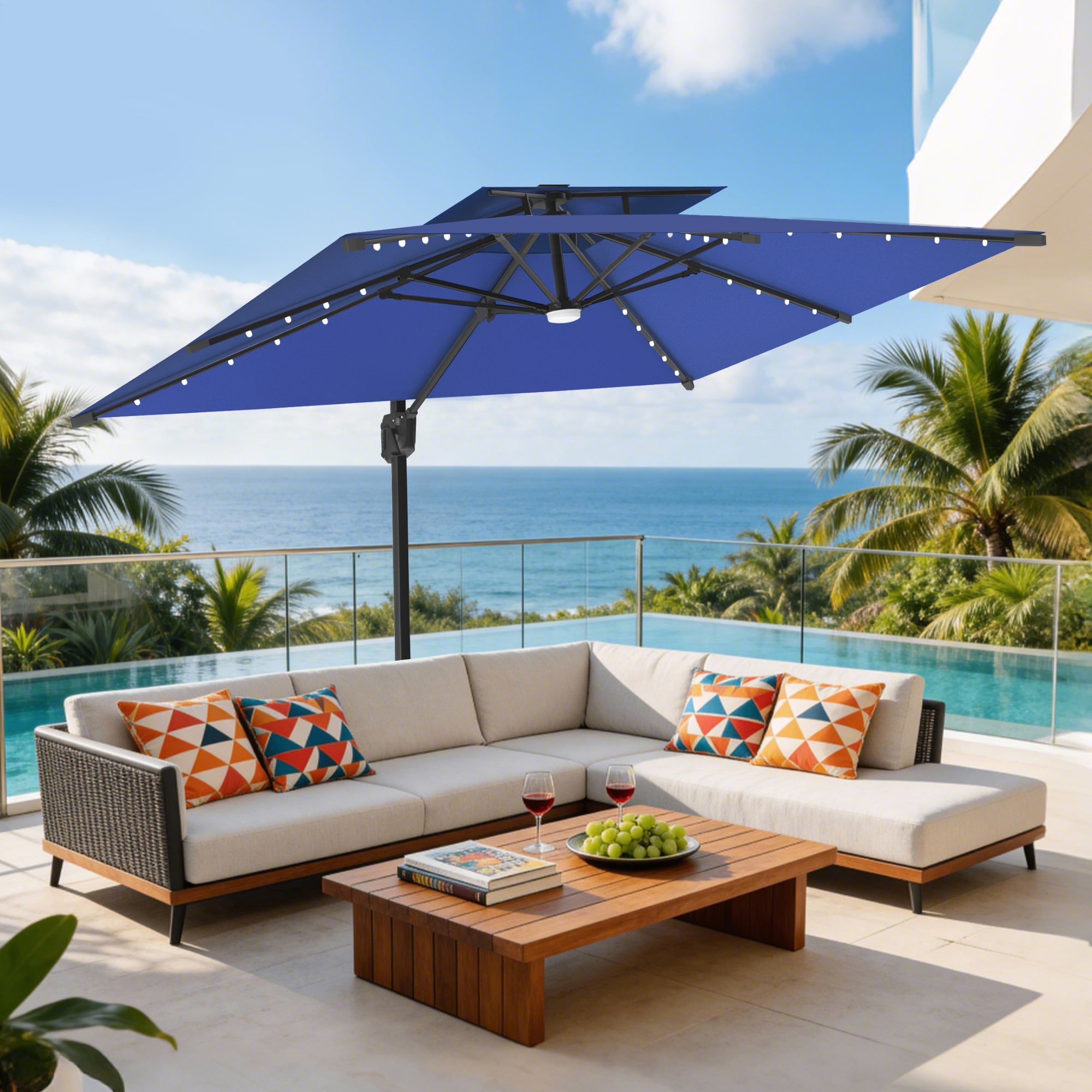 Patioslife Aegis Pro | Parasol Lateral Excéntrico 3x3m con LED Solar — Estructura de Aluminio Termolacado, Sombrilla Inclinable y Giratoria 360°