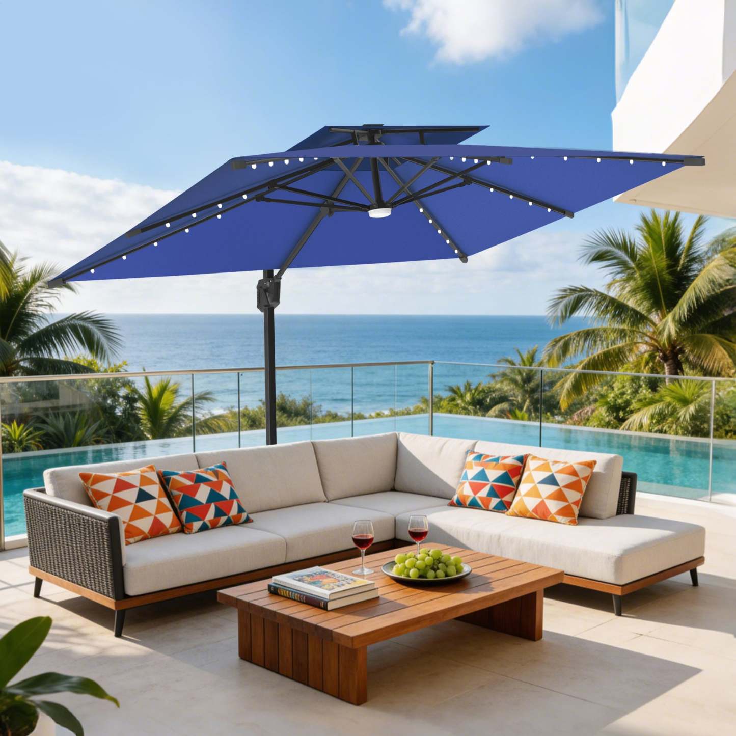 Patioslife Aegis Pro | Parasol Lateral Excéntrico 3x3m con LED Solar — Estructura de Aluminio Termolacado, Sombrilla Inclinable y Giratoria 360°