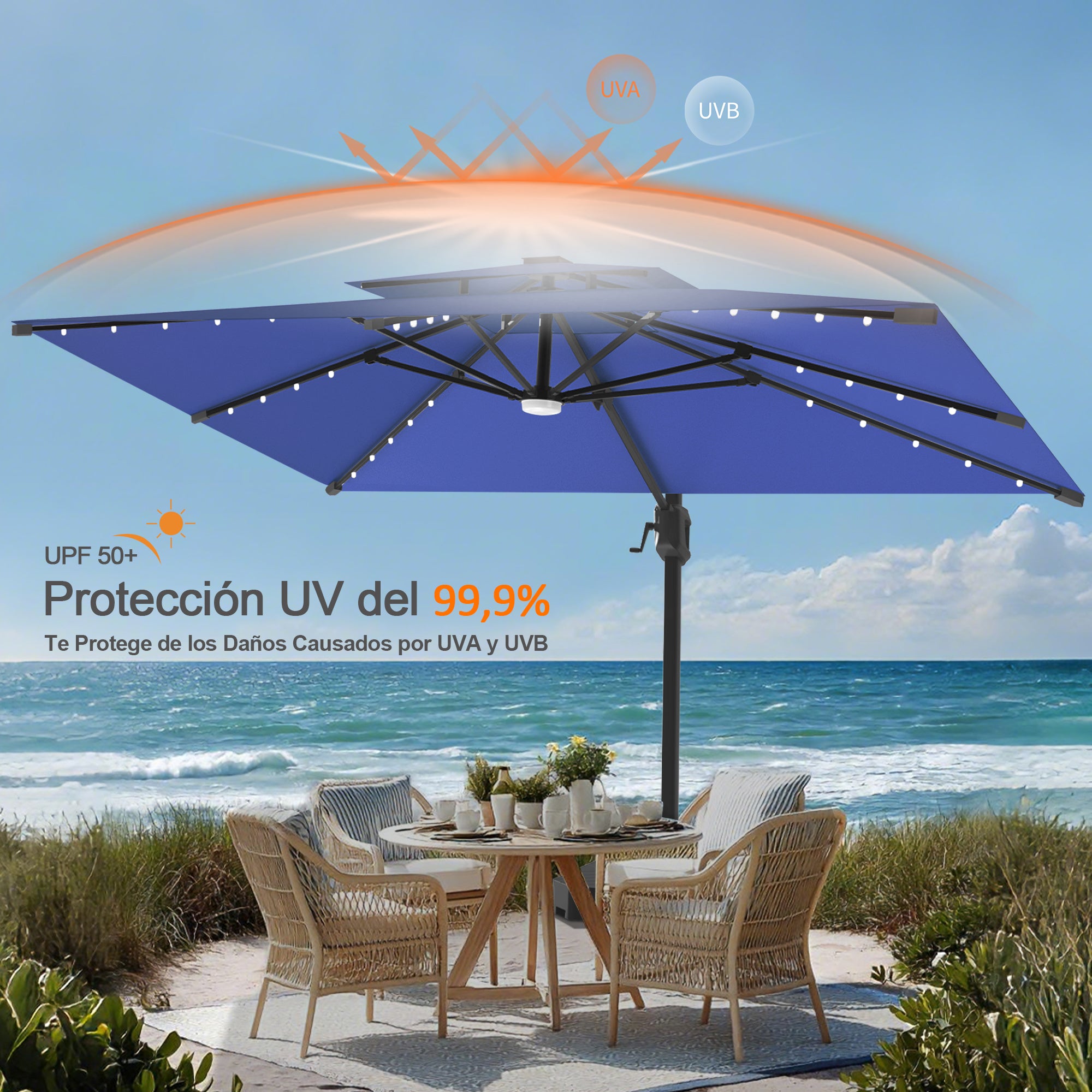 Patioslife Aegis Pro | Parasol Lateral Excéntrico 3x3m con LED Solar — Estructura de Aluminio Termolacado, Sombrilla Inclinable y Giratoria 360°