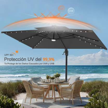 Patioslife Aegis Pro | Parasol Lateral Excéntrico 3x3m con LED Solar — Estructura de Aluminio Termolacado, Sombrilla Inclinable y Giratoria 360°