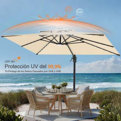 Patioslife Aegis Pro | Parasol Lateral Excéntrico 3x3m con LED Solar — Estructura de Aluminio Termolacado, Sombrilla Inclinable y Giratoria 360°