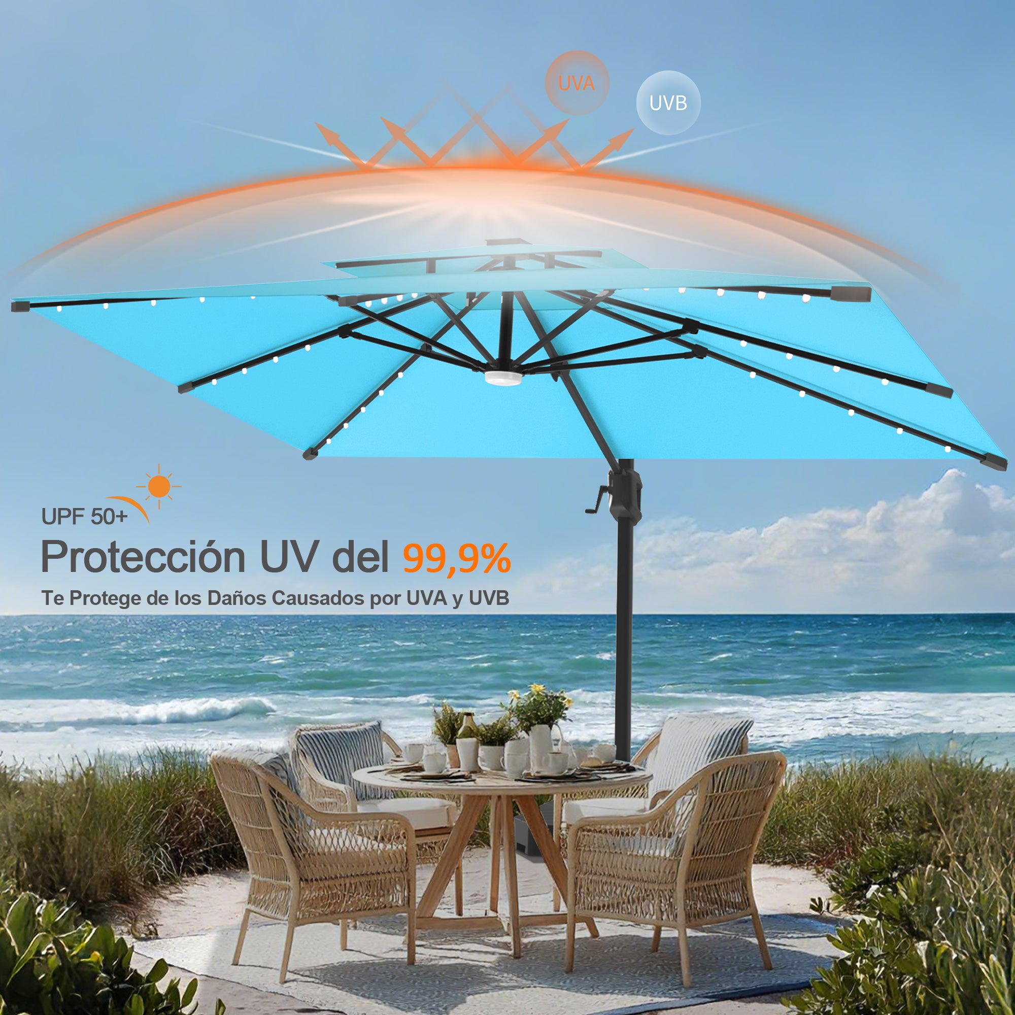 Patioslife Aegis Pro | Parasol Lateral Excéntrico 3x3m con LED Solar — Estructura de Aluminio Termolacado, Sombrilla Inclinable y Giratoria 360°