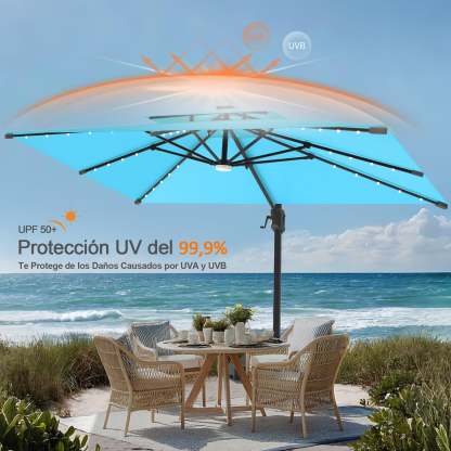 Patioslife Aegis Pro | Parasol Lateral Excéntrico 3x3m con LED Solar — Estructura de Aluminio Termolacado, Sombrilla Inclinable y Giratoria 360°