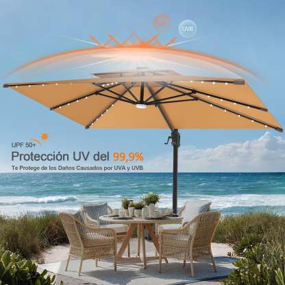 Patioslife Aegis Pro | Parasol Lateral Excéntrico 3x3m con LED Solar — Estructura de Aluminio Termolacado, Sombrilla Inclinable y Giratoria 360°