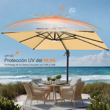 Patioslife Aegis Pro | Parasol Lateral Excéntrico 3x3m con LED Solar — Estructura de Aluminio Termolacado, Sombrilla Inclinable y Giratoria 360°