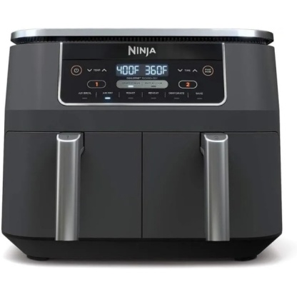 Ninja DZ201 Foodi 8 Quart 6-in-1 DualZone 2-Basket Air Fryer with 2 Independent Frying Baskets, Match Cook & Smart Finish to Roast, Broil, Dehydrate & More for Quick, Easy Meals, Grey