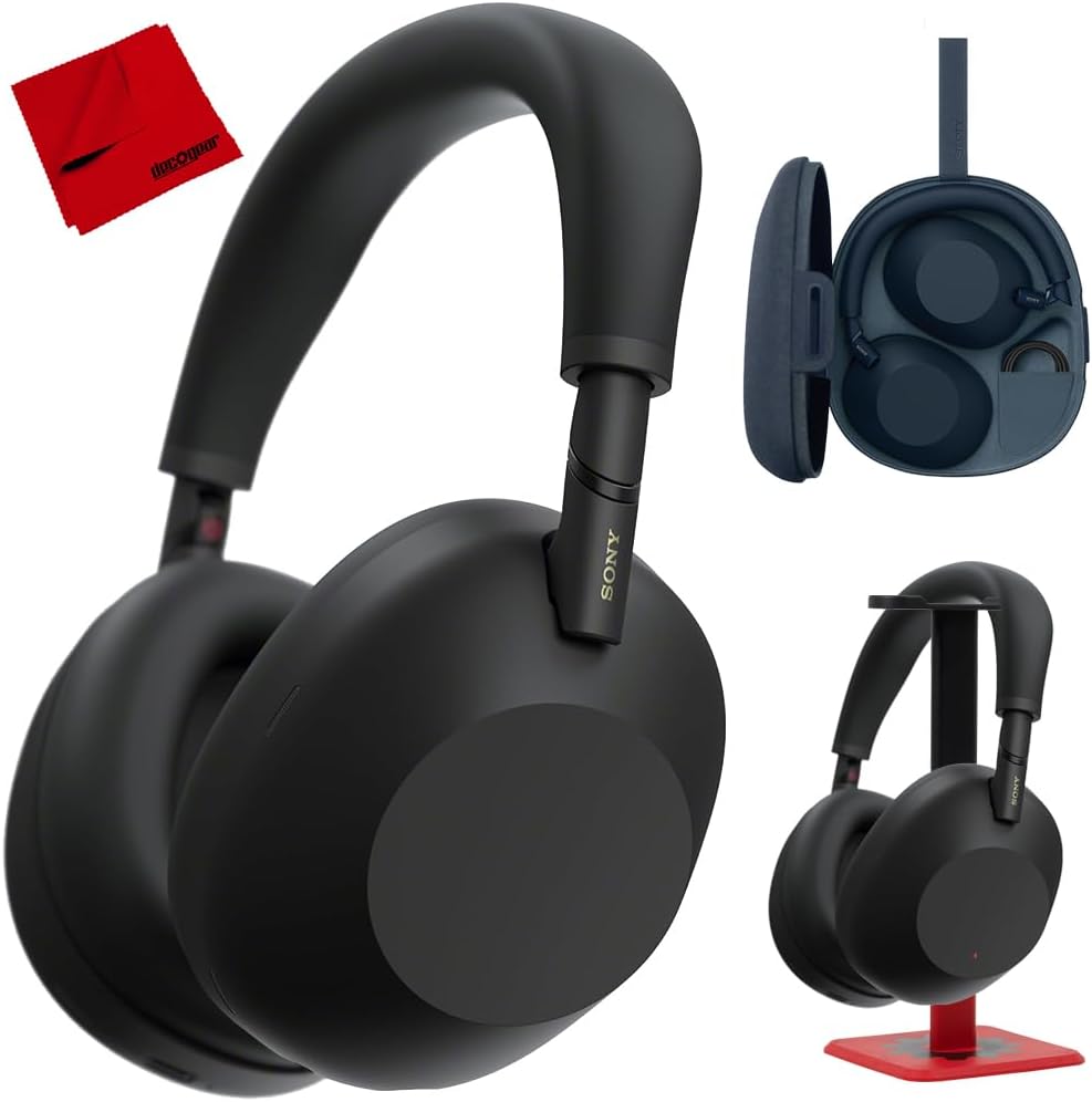 Sony WH-1000XM6 Best Wireless Noise Canceling Headphones, Black Bundle with Deco Gear Pro Audio Headphone Stand in Matte Black/Red