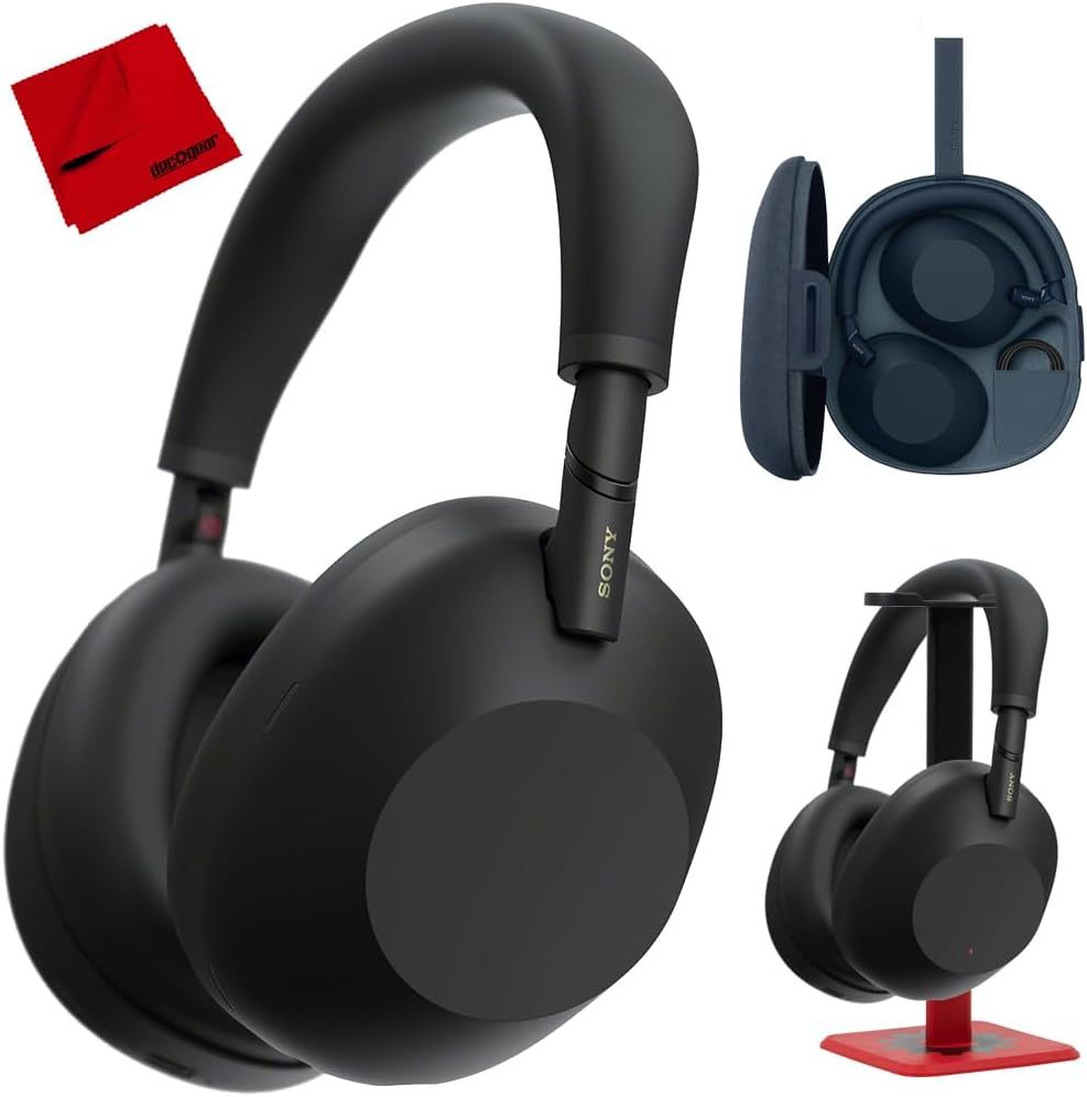 Sony WH-1000XM6 Best Wireless Noise Canceling Headphones, Black Bundle with Deco Gear Pro Audio Headphone Stand in Matte Black/Red