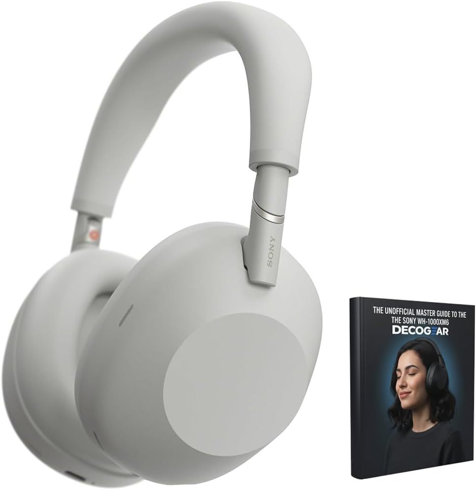 Sony WH-1000XM6 Best Wireless Noise Canceling Headphones, Black Bundle with Deco Gear Pro Audio Headphone Stand in Matte Black/Red