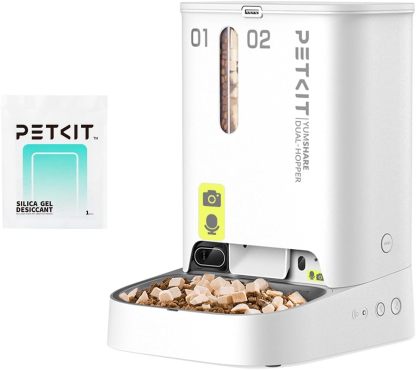 PETKIT Automatic Cat Feeder with Camera, 1080P HD, 5L Double Funnel Automatic Feeder for Cats/Dogs, AI Function, Two Way Audio,2.4G WiFi, APP Control, Stainless Steel Bowl