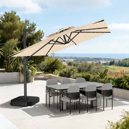 Patioslife Aegis Pro | Parasol Lateral Excéntrico 3x3m con LED Solar — Estructura de Aluminio Termolacado, Sombrilla Inclinable y Giratoria 360°