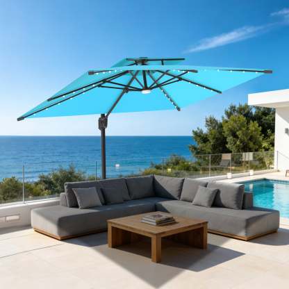 Patioslife Aegis Pro | Parasol Lateral Excéntrico 3x3m con LED Solar — Estructura de Aluminio Termolacado, Sombrilla Inclinable y Giratoria 360°