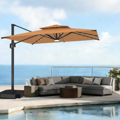 Patioslife Aegis Pro | Parasol Lateral Excéntrico 3x3m con LED Solar — Estructura de Aluminio Termolacado, Sombrilla Inclinable y Giratoria 360°
