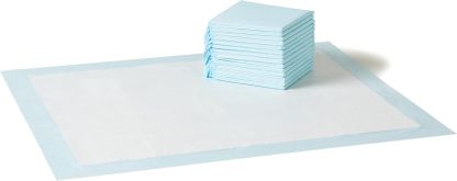 Amazon Basics Leak-Proof Dog and Puppy Potty Training Pee Pads with Quick-Dry 5-Layer Super Absorbent Design, Regular Size 22 x 22 inch, Blue & White, 100 Count