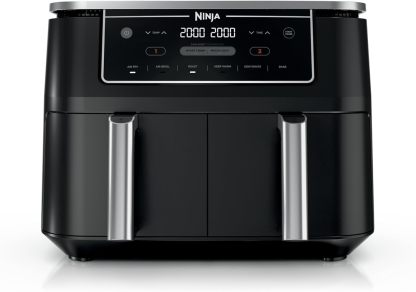Ninja DZ201 Foodi 8 Quart 6-in-1 DualZone 2-Basket Air Fryer with 2 Independent Frying Baskets, Match Cook & Smart Finish to Roast, Broil, Dehydrate & More for Quick, Easy Meals, Grey
