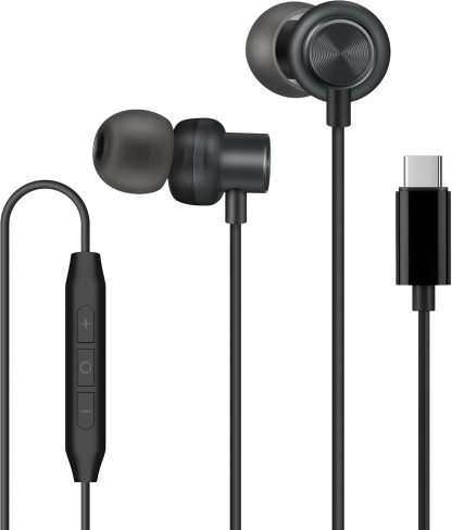 PALOVUE USB Type C Headphones in Ear Earphones Earbuds with Mic and Volume Control Compatible for Google Pixel Samsung Oneplus Huawei Sony MacBook Black