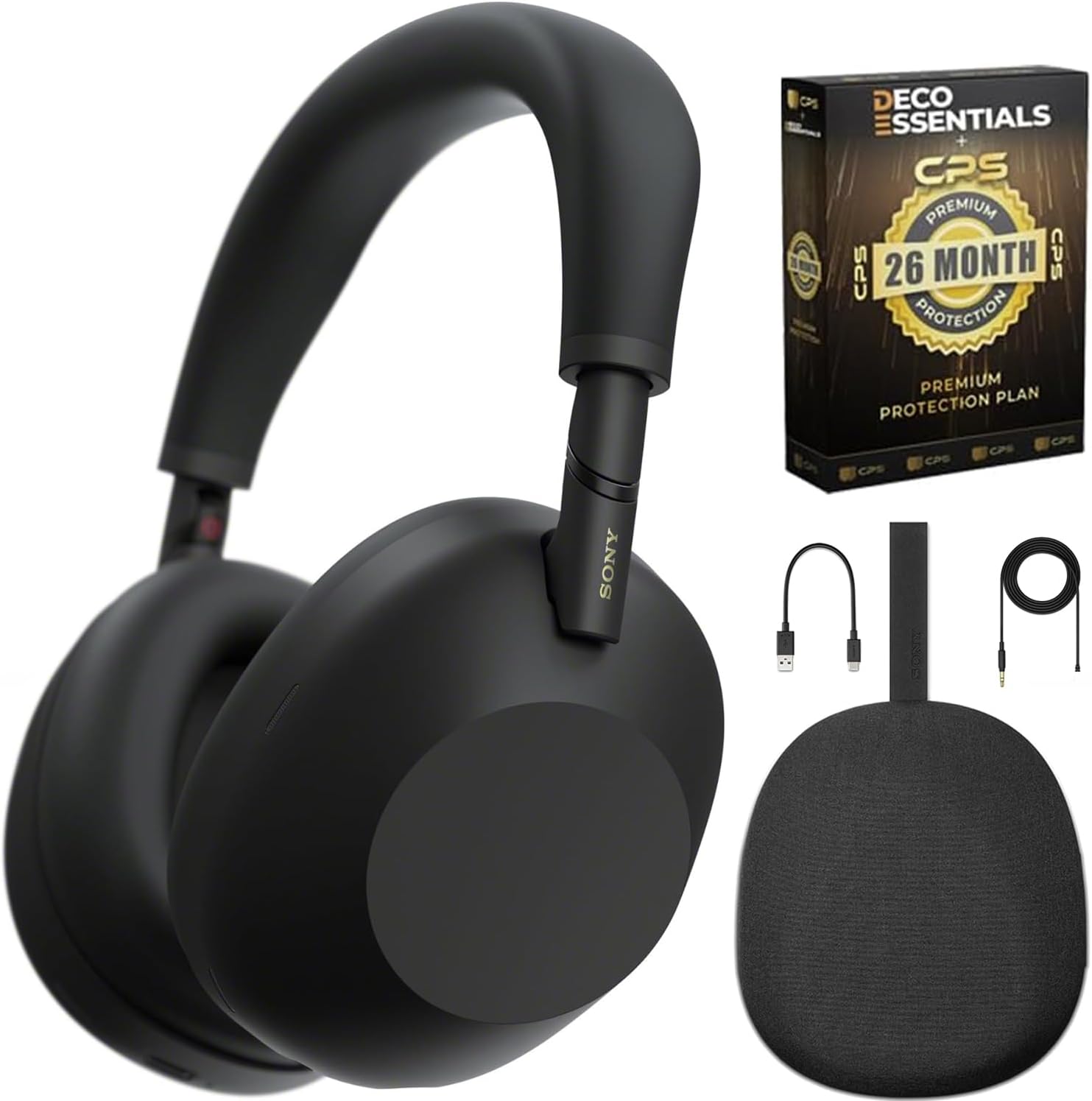 Sony WH-1000XM6 Best Wireless Noise Canceling Headphones, Black Bundle with Deco Gear Pro Audio Headphone Stand in Matte Black/Red