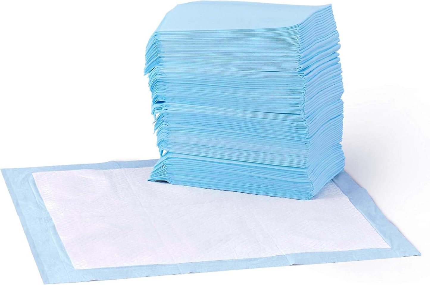 Amazon Basics Leak-Proof Dog and Puppy Potty Training Pee Pads with Quick-Dry 5-Layer Super Absorbent Design, Regular Size 22 x 22 inch, Blue & White, 100 Count