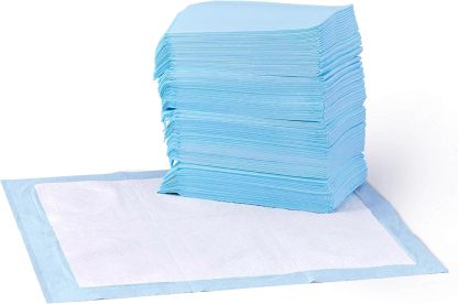 Amazon Basics Leak-Proof Dog and Puppy Potty Training Pee Pads with Quick-Dry 5-Layer Super Absorbent Design, Regular Size 22 x 22 inch, Blue & White, 100 Count