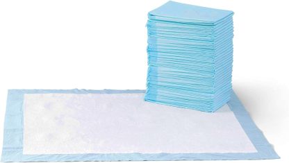 Amazon Basics Leak-Proof Dog and Puppy Potty Training Pee Pads with Quick-Dry 5-Layer Super Absorbent Design, Regular Size 22 x 22 inch, Blue & White, 100 Count