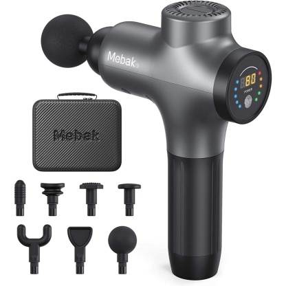 Mebak 3 Massage Gun, Massager, Massage Gun, Muscle, 3200 RPM, 12 mm, Electric Hand Massager, Fascia, Deep Tissue Portable for Neck, Back, Body with 7 Heads, 5 Levels,
