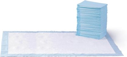 Amazon Basics Leak-Proof Dog and Puppy Potty Training Pee Pads with Quick-Dry 5-Layer Super Absorbent Design, Regular Size 22 x 22 inch, Blue & White, 100 Count