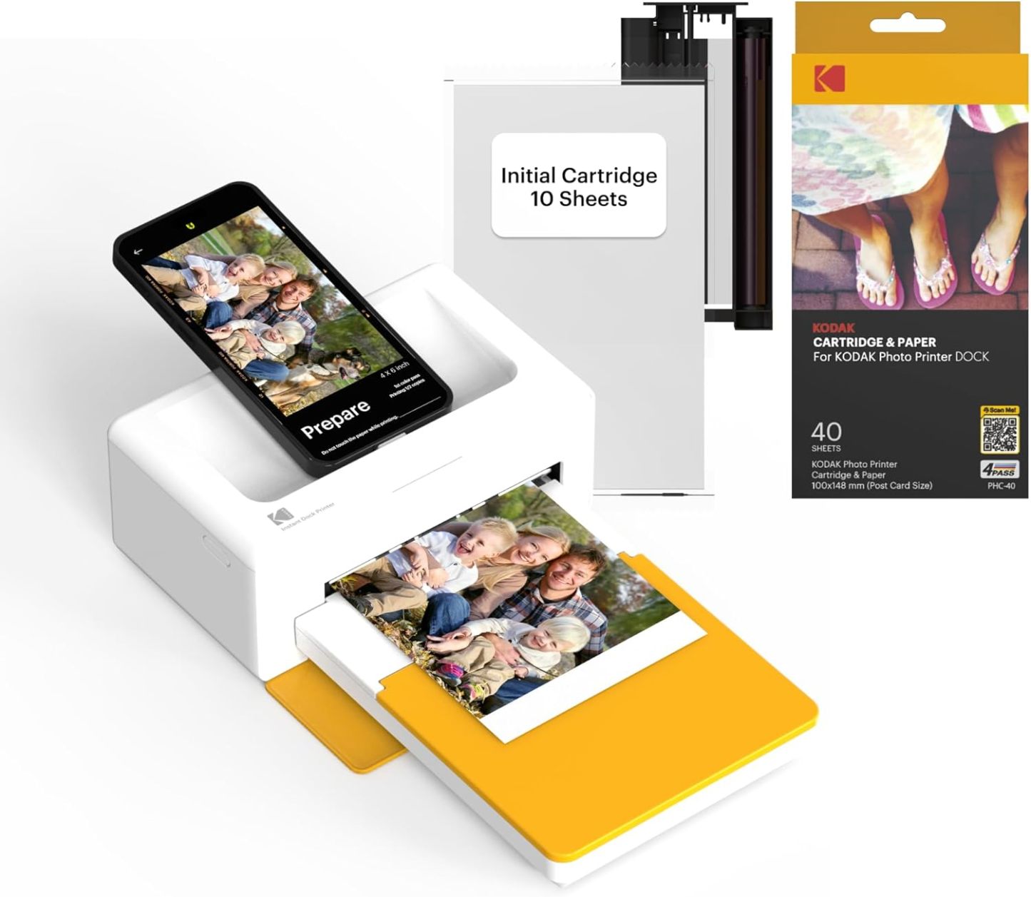 KODAK Dock Plus 4x6'' Photo Printer, 50 Sheets, Docking & Bluetooth Smartphone Printer for iPhone & Android, Instant Color Prints, 4PASS Dye Sublimation
