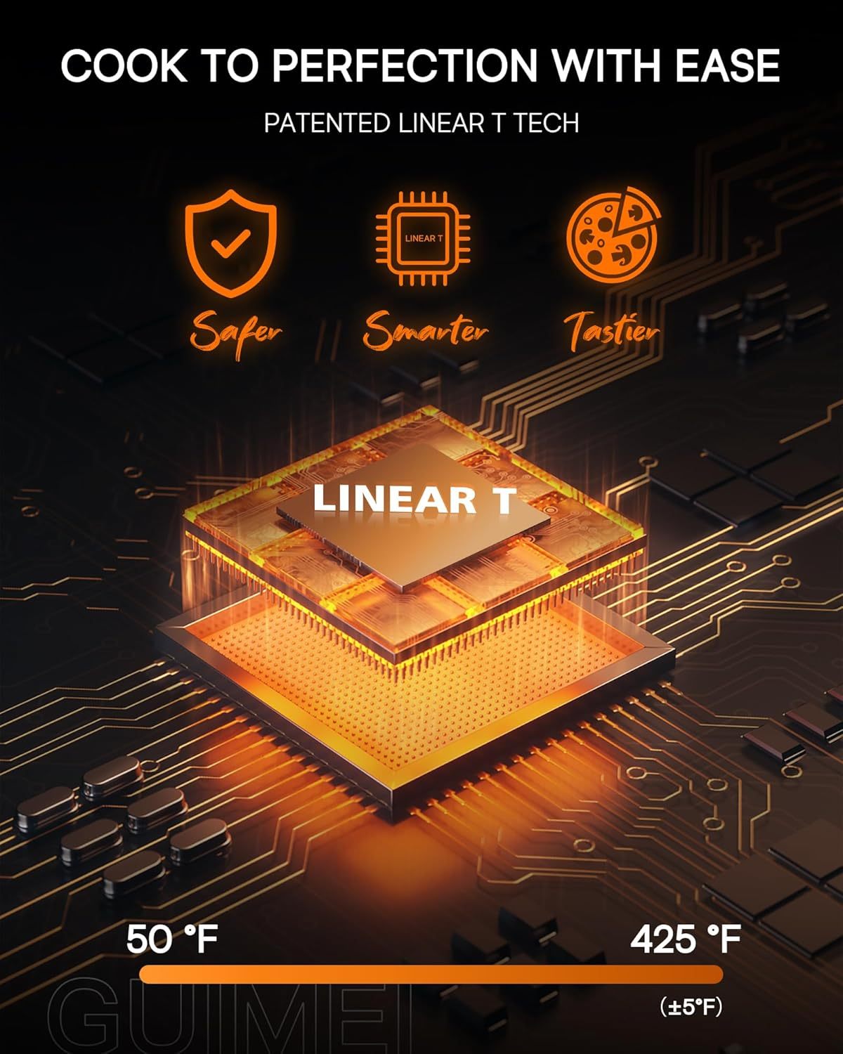 Nuwave Brio 15.5Qt Air Fryer Rotisserie Oven, X-Large Family Size, Powerful 1800W, 4 Rack Positions, 50°-425°F Temp Controls, 100 Presets & 50 Memory, Integrated Smart Thermometer, Linear T Technology