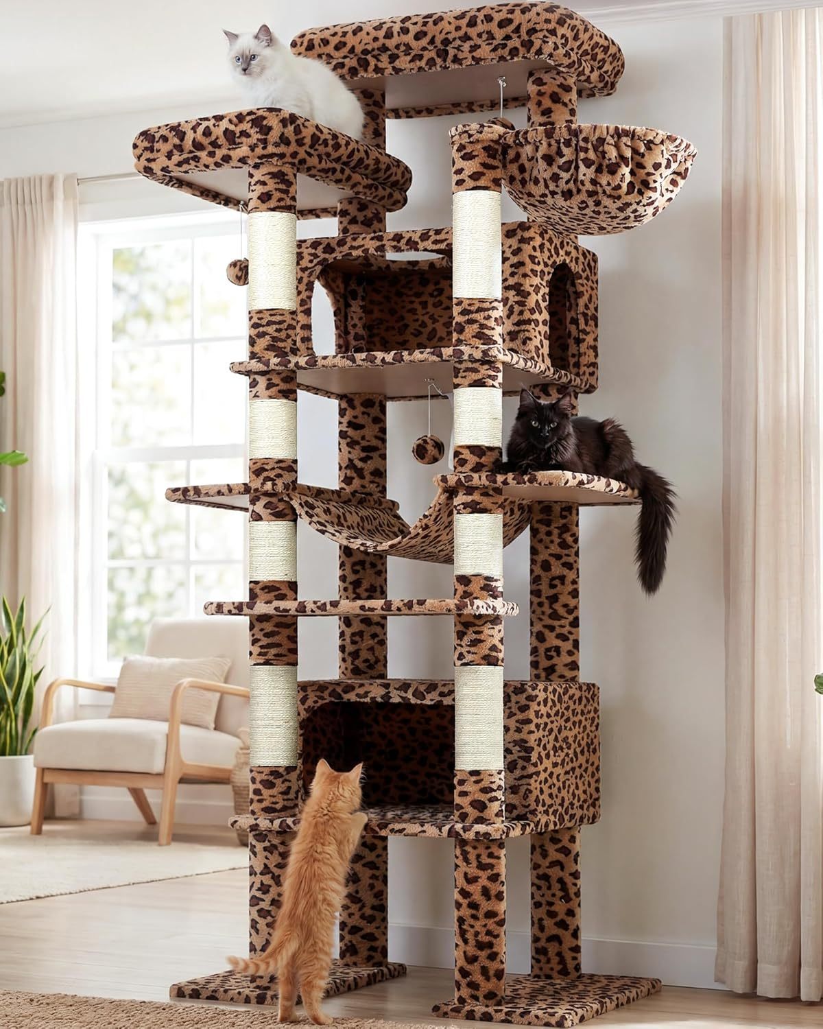 Globlazer XXL Giant Cat Tree, 83 Inch Heavy Duty Tall Cat Tower for Indoor Cats Large Adult, Multi-Level Large Cat Condo with 8 Scratching Posts, Hammock, 2 Cat Caves, 2 Platform, F83B, Dark Grey