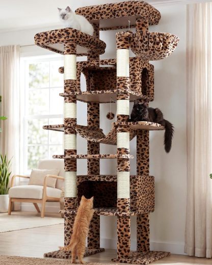 Globlazer XXL Giant Cat Tree, 83 Inch Heavy Duty Tall Cat Tower for Indoor Cats Large Adult, Multi-Level Large Cat Condo with 8 Scratching Posts, Hammock, 2 Cat Caves, 2 Platform, F83B, Dark Grey