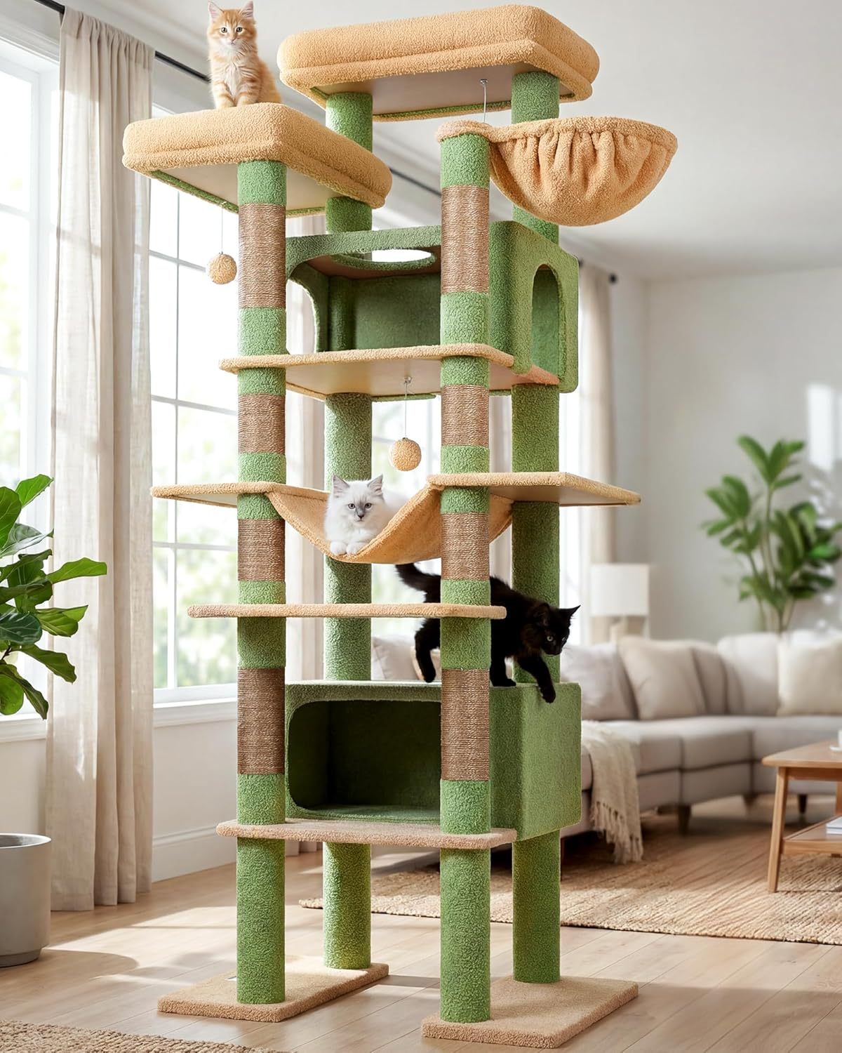Globlazer XXL Giant Cat Tree, 83 Inch Heavy Duty Tall Cat Tower for Indoor Cats Large Adult, Multi-Level Large Cat Condo with 8 Scratching Posts, Hammock, 2 Cat Caves, 2 Platform, F83B, Dark Grey