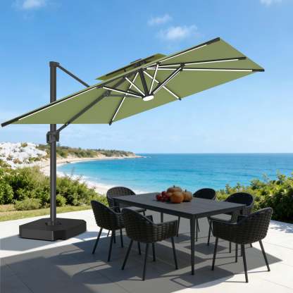 Patioslife Aegis Pro | Parasol Lateral Excéntrico 3x3m con LED Solar — Estructura de Aluminio Termolacado, Sombrilla Inclinable y Giratoria 360°
