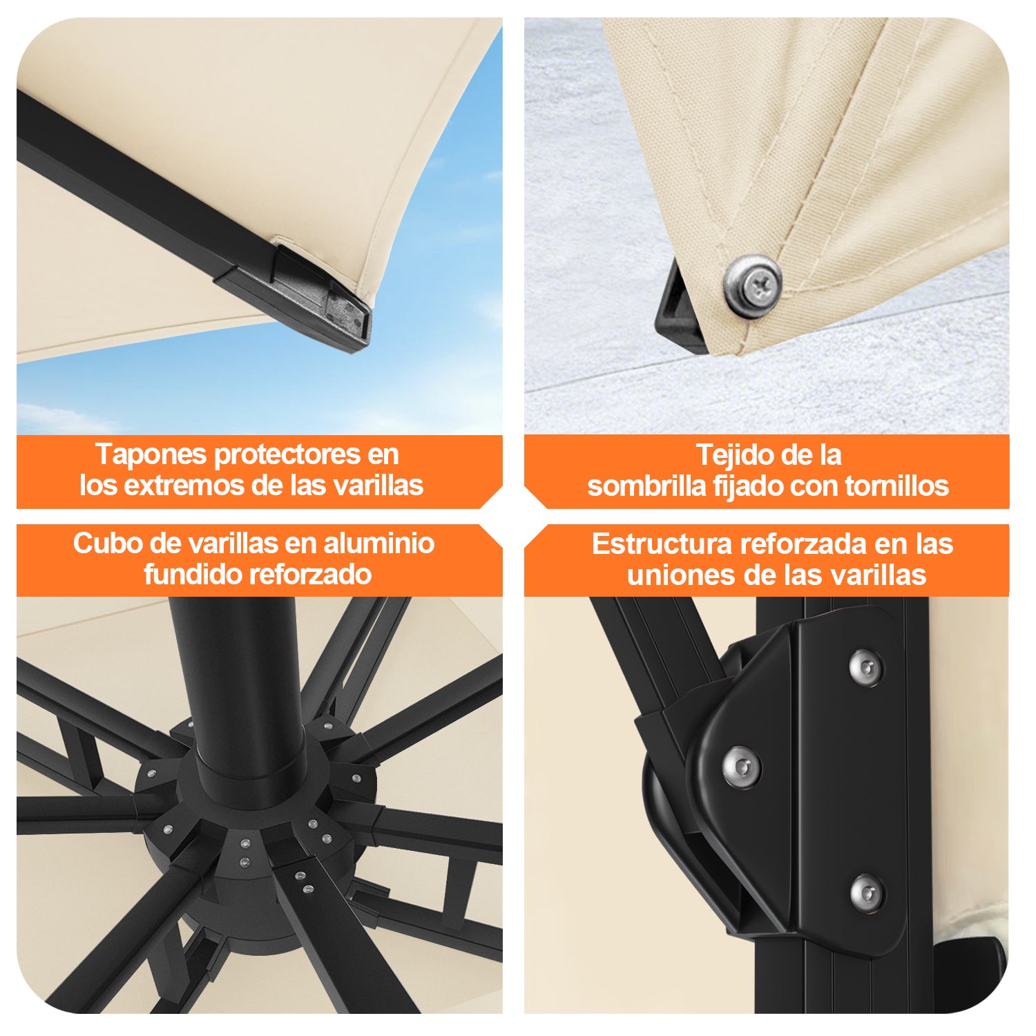 Patioslife Aegis Pro | Parasol Lateral Excéntrico 3x3m con LED Solar — Estructura de Aluminio Termolacado, Sombrilla Inclinable y Giratoria 360°