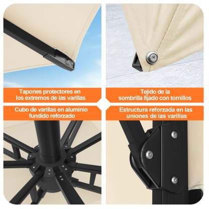Patioslife Aegis Pro | Parasol Lateral Excéntrico 3x3m con LED Solar — Estructura de Aluminio Termolacado, Sombrilla Inclinable y Giratoria 360°