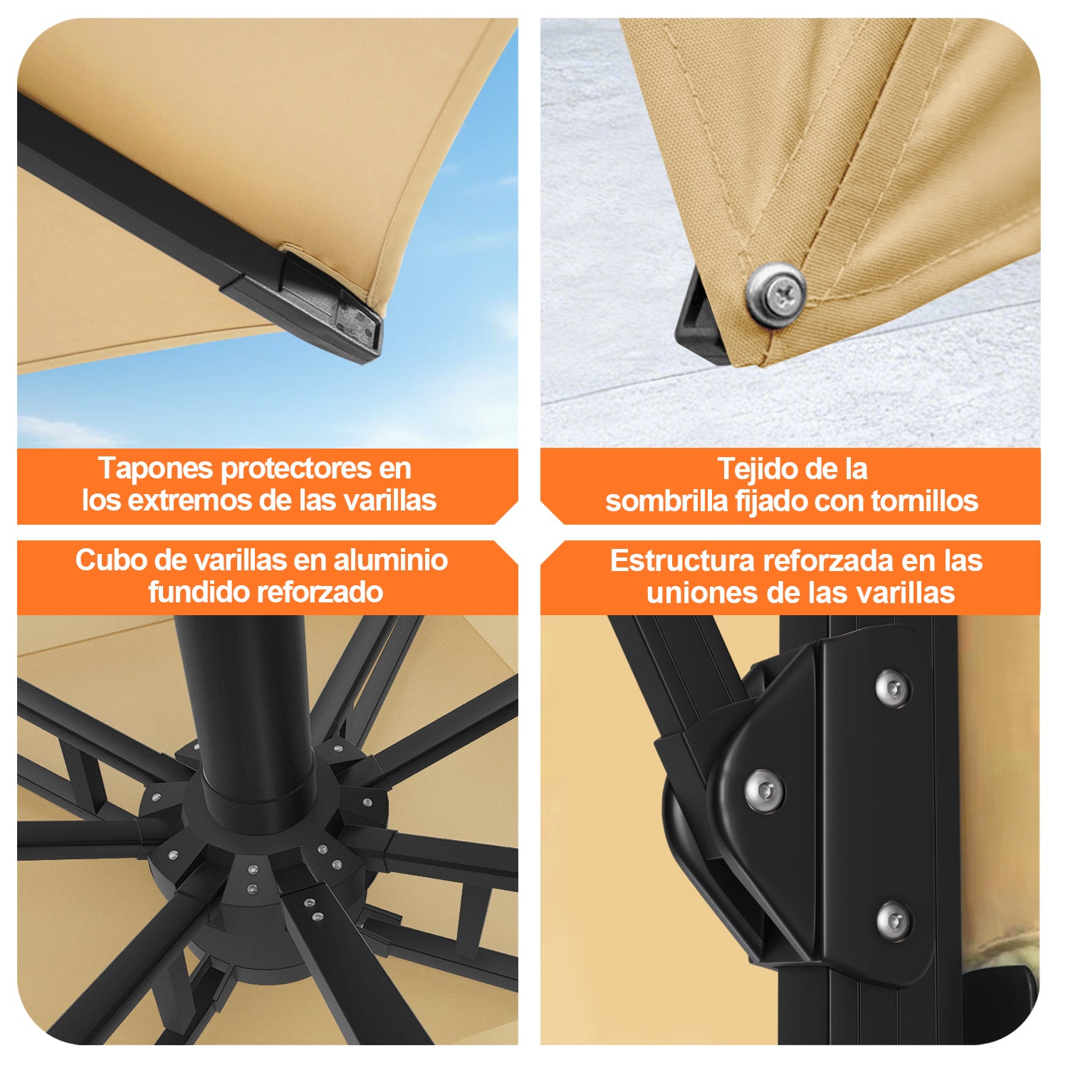 Patioslife Aegis Pro | Parasol Lateral Excéntrico 3x3m con LED Solar — Estructura de Aluminio Termolacado, Sombrilla Inclinable y Giratoria 360°