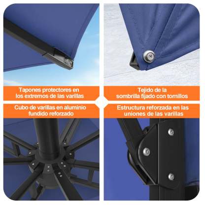 Patioslife Aegis Pro | Parasol Lateral Excéntrico 3x3m con LED Solar — Estructura de Aluminio Termolacado, Sombrilla Inclinable y Giratoria 360°