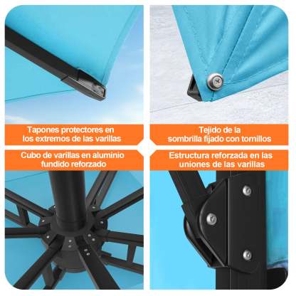 Patioslife Aegis Pro | Parasol Lateral Excéntrico 3x3m con LED Solar — Estructura de Aluminio Termolacado, Sombrilla Inclinable y Giratoria 360°