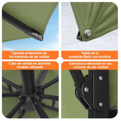 Patioslife Aegis Pro | Parasol Lateral Excéntrico 3x3m con LED Solar — Estructura de Aluminio Termolacado, Sombrilla Inclinable y Giratoria 360°