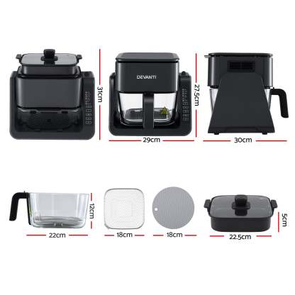 Devanti 2-IN-1 Air Fryer 5.5L Dual Zone Fryers Electric Cooker with Top BBQ Grill & Bot