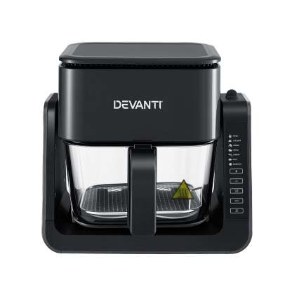 Devanti 2-IN-1 Air Fryer 5.5L Dual Zone Fryers Electric Cooker with Top BBQ Grill & Bot